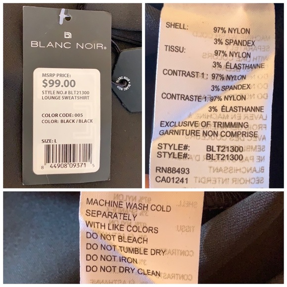 Blanc Noir crewneck black soft sweatshirt crop boxy lounge nylon Lycra spandex - Picture 8 of 10